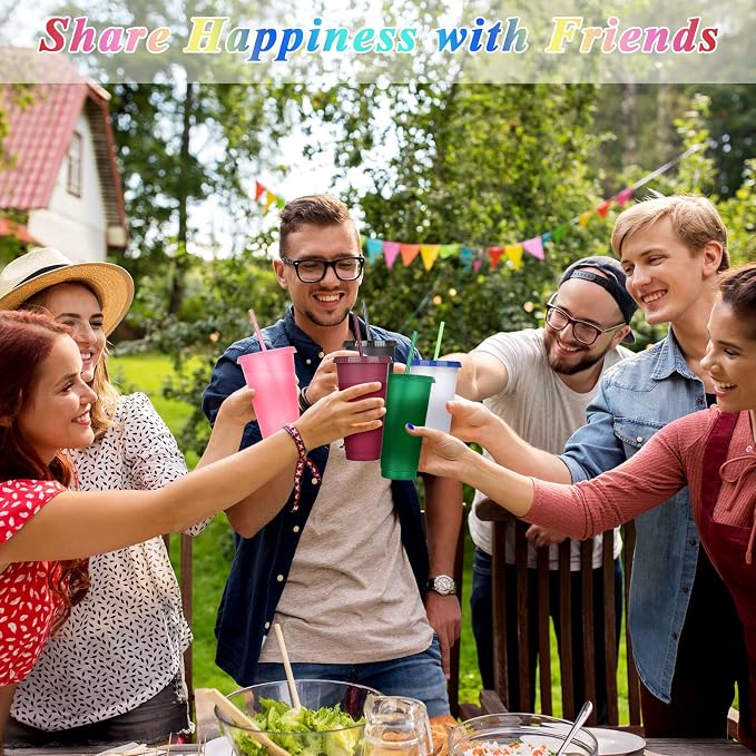 Honeydak 60 Pack Tumbler with Straw and Lid Bulk Glitter Plastic Cups Water Bottle Iced Coffee Travel Mug Reusable Party Favor Cups for Birthdays travel 24-27 oz (Shiny Color)