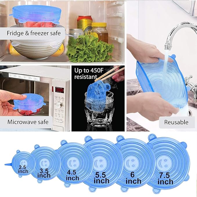 Reusable Storage Bags 15 Packs Reusable Silicone Storage Bags Set with 6 PCS Eco-Friendly Leakproof Silicone Food Storage Bags,3PCS Beeswax Wrap+6PCS Silicone Stretch Lids Cover for Meat Fruit Veggies