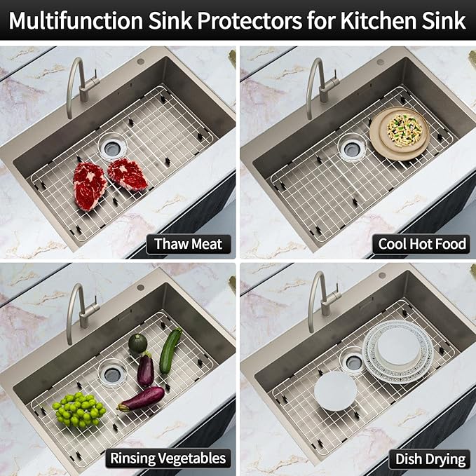 28-7/8’’ x 14-3/8’’ Sink Protectors for Kitchen Sink, Stainless Steel Kitchen Sink Protector, Sink Grate for Bottom of Kitchen Sink with Rear Drain, Sink Grid for Single Bowl Kitchen Sink