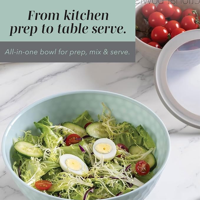 COOK WITH COLOR Mixing Bowls with Lids - 12 Piece Plastic Nesting Bowls Set includes 6 Prep Bowls and 6 Lids, Microwave Safe Mixing Bowl Set, Mint Embossed