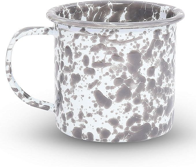 Crow Canyon Home Enamelware Mug, 12 ounce, Grey/White Splatter (Set of 4)