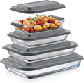 Pexo 8 Piece Glass Baking Dish Set with Plastic Lids, With Silicone Handles for Easy Grip (1.06QT, 1.69QT, 2.32QT, 3.17QT), Clear Glass Casserole Dishes for Oven, Airtight Lids, Glass Bakeware, Freezer, Oven, and Dishwasher safe (Gray)
