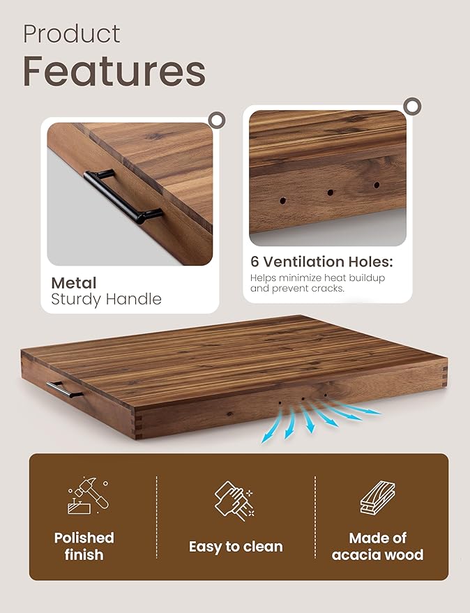 TIDITA Stove Top Covers for Electric Stove 30”x22” (Outer) / 28.9”x20.8” (Inner) - Acacia Wood Noodle Board for Gas Stovetop - Stove Top Covers for Gas Burners, Sink Cutting Board (Walnut color)