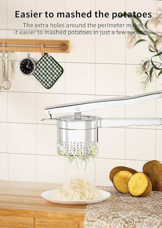 GloTika Large 15oz Potato Ricer, Heavy Duty Stainless Steel Potato Masher with Ergonomic Handle, Masher and Ricer Kitchen Tool for Mashed Potatoes, Noodle Maker