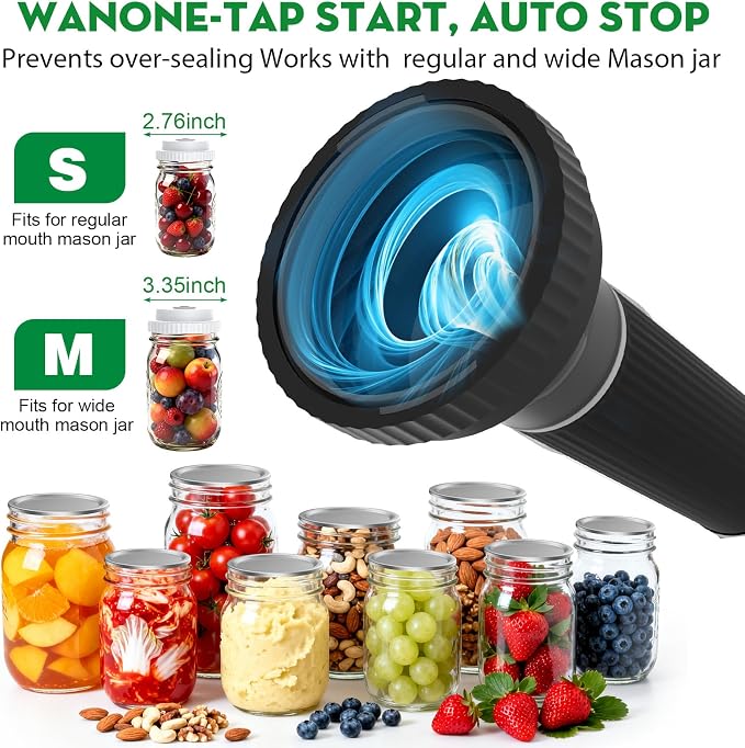 3-in-1 Vacuum Sealer for Food Compatible with Vacuum Bag, Mason Jar, Wine Bottle, Handheld Saver Compact Vacuum Sealer Machine (Vacuum Sealer(Black)+Bags+Mason Jar Lids+Stopper)
