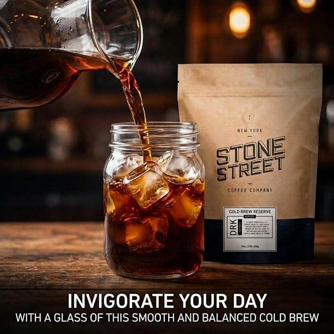 Stone Street Cold Brew Coffee, Low Acid, 100% Arabica, Gourmet Coffee - Strong & Smooth Blend, Coarse Ground, Dark Roast, Colombian Single Origin, 2 LB