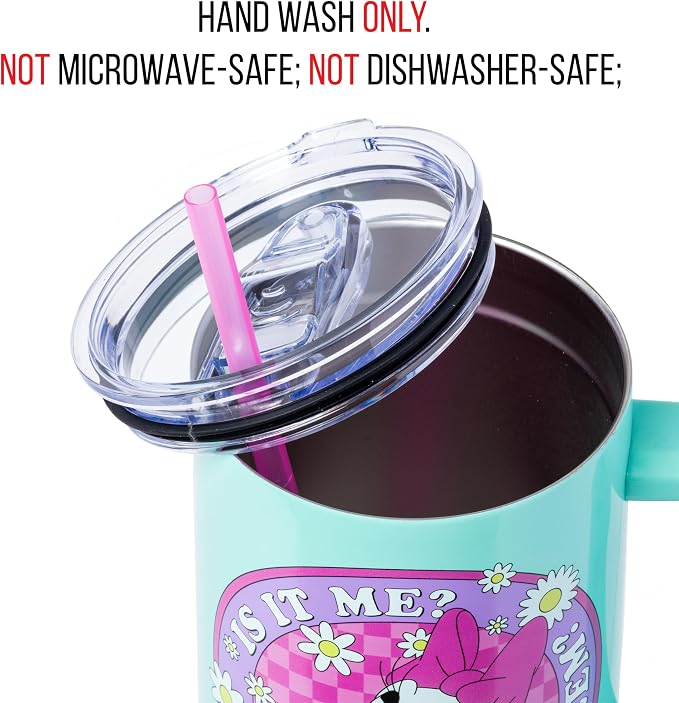 Silver Buffalo Disney Daisy Duck “Is It Me? Am I the Problem?” Stainless Steel Tumbler with Handle, Fits in Standard Cup Holder, 40 Ounces