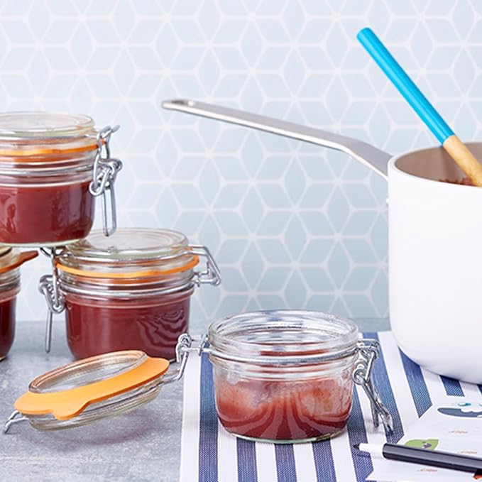 Le Parfait Super Terrine Jar | 4oz (Pack of 6) 125ml French Glass Jar, Airtight Rubber Seal & Glass Lid | Glass Jars for Kitchen Organization and Storage Containers for Essentials
