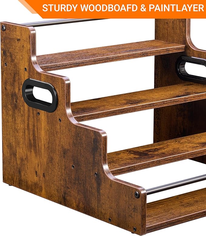 YQBRAO 2 Pack 4-Tier Liquor Bottle Display Shelf, 16-Inch Wooden Bar Shelves for Liquor Bottles, Countertop Whiskey Shelf and Bourbon Shelf Organizer for Home Bar, Kitchen (Rustic Brown)