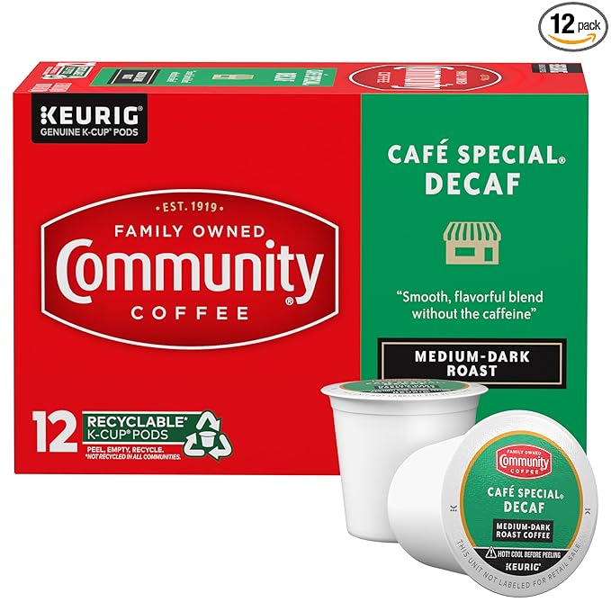 Community Coffee Cafe Special Decaf 12 Count Coffee Pods, Medium Dark Roast, Compatible with Keurig 2.0 K-Cup Brewers, 12 Count (Pack of 1)
