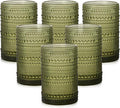 ZMOWIPDL Vintage Glassware Drinking Glasses Set of 6,15 oz Hobnail Glass Cups,Embossed Green Water Tumbler,for Beer,Cocktail,Whiskey,Juice and Various Mixed Drinks- 1 Cleaning Brush