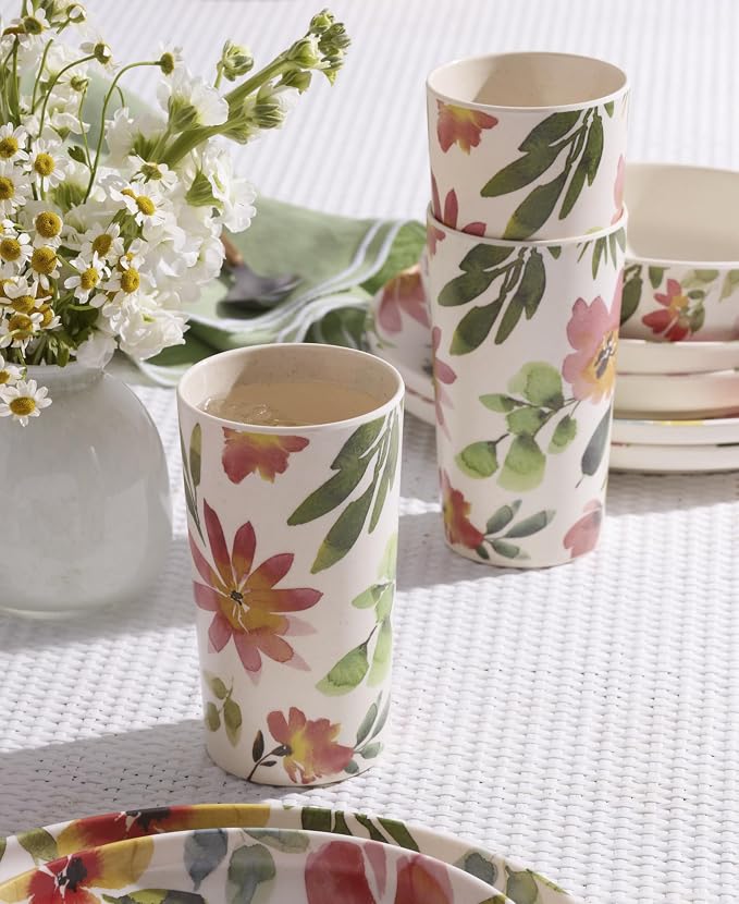 Oneida 24 Seven Melamine Collection, Dishwasher Safe Melamine Dinnerware and Drinkware, Floral Pattern, Dinnerware Set, 12-Piece