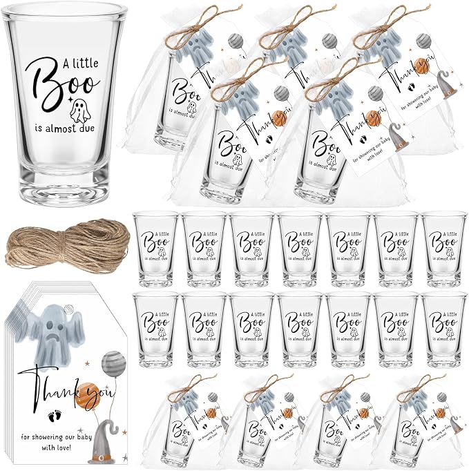 Pickmesh 50 Sets Halloween Boo Baby Shower Shot Glasses Guests Include Acrylic Clear Shot Glasses Thank You Cards Organza Bags Babies Shower Gifts Halloween g Gender Reveal Party Supplies
