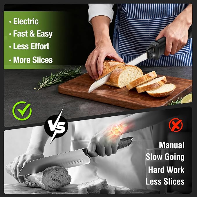 WORKPRO Electric Knife for Meat Slicing, Cordless Electric Carving Knife for Turkey, Fish & Bread, Two Stainless Steel Blades, Ergonomic Handle, Storage Case & Serving Fork Included, Black