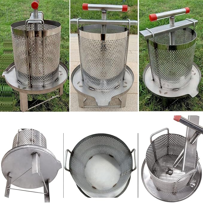 Honey Press Extractor Wax Machine Stainless Steel Honey Press Beeswax Machine Manual Large Bee Honey Presser Fruit Wine Press For Honey Wine Juice Vegetables Olive Oil Making