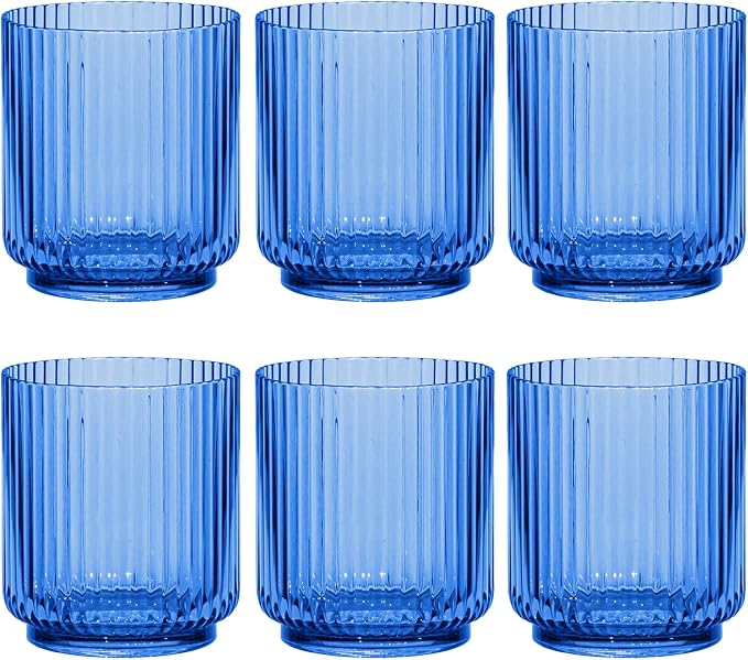 Mesa 15 oz Durable Acrylic Double Old Fashioned Glasses, Shatter-Resistant and Dishwasher-Safe Outdoor/Indoor Drinkware, Ideal for Scotch, Bourbon, Cocktails - Cobalt Blue - Set of 6