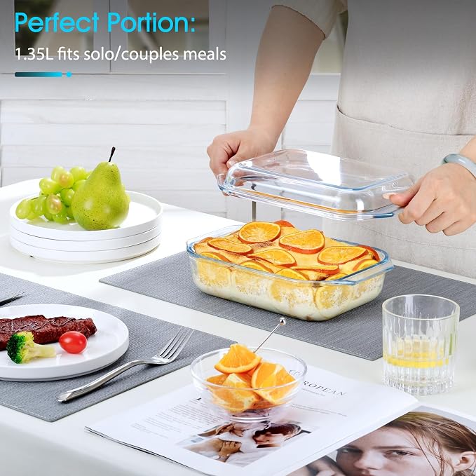 NUTRIUPS 1.4QT Small Glass Casserole Dish With Lid, 8.5×6.1in Rectangular Casserole Dish for Oven