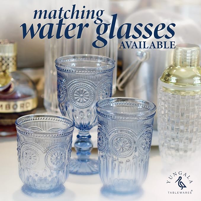 Blue-Wine-Glasses-Sunflower-Set-6 Blue Wine Glasses Set of 6 Vintage Hobnail Goblets 10 oz Dishwasher Safe