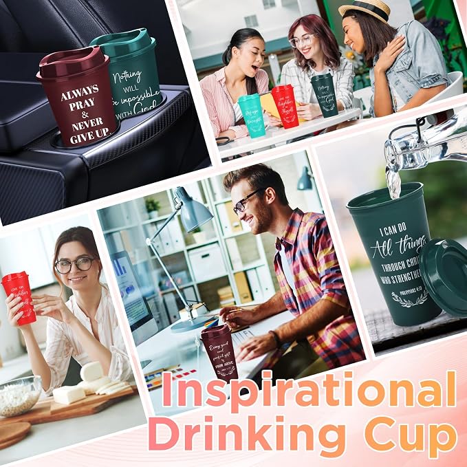 Skylety 40 Pack Bulk Christian Gifts for Men Women 16oz Reusable Bible Verse Tumbler Plastic Coffee Cup with Lid Inspirational Religious Church Gift for Teacher Graduation Party Favor (Bright Color)