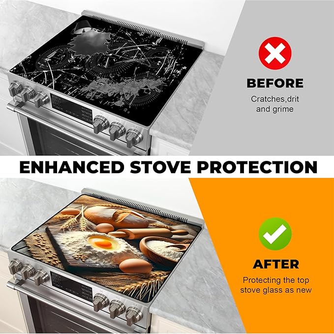 Heat-Resistant Glass Stove Top Cover with Anti-Slip Rubber Coating – Electric Stove Protector, Scratch-Resistant, Expands Counter Space, Stylish Kitchen Decor (Dessert)