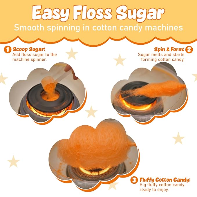 Perfectware Concession Essentials Orange Cotton Candy Mix – Ready-to-Use Floss Sugar for Cotton Candy Machines – Makes 60–70 Cones – 3.25 lb Carton – Carnival Style Cotton Candy Sugar