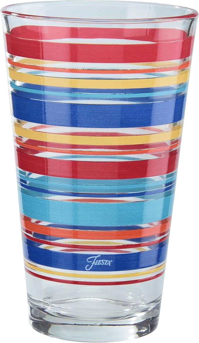 Officially Licensed Fiesta Stripes 16-Ounce Tapered Cooler Glass (Set of 4) (Bright Stripes Collection)