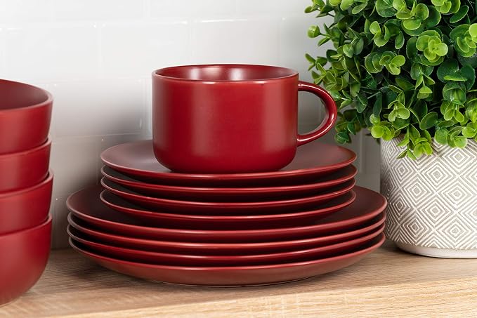 10 Strawberry Street Wazee Matte Coupe Dinnerware Set, 16 pc, Red
