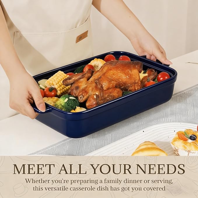 5.5 Quart Casserole Dish,Large Baking Dish Cookware,14.7x10 Inch Deep Lasagna Pan for Oven,Ceramic Bakeware for Baking, Easy to Clean, (Blue)