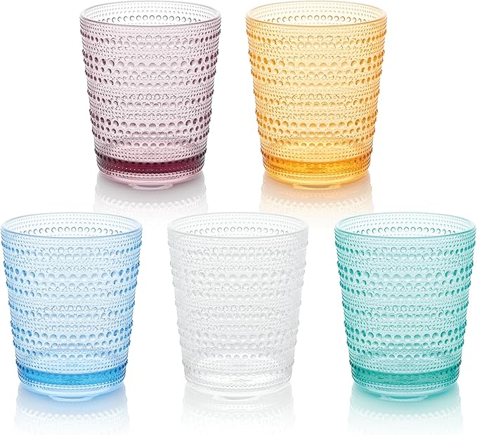 Santa Fe Teal Set of 6 Premium Acrylic DOF Glasses 16 oz – Unbreakable Drinkware with Textured Bubble Design, Dishwasher Safe Tumblers for Indoor & Outdoor Use