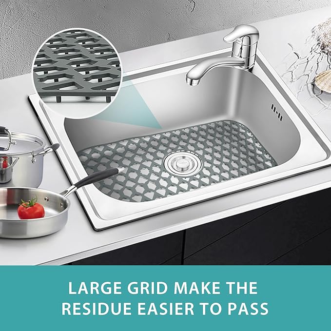 SAMSIER Silicone Sink Protectors Mats (13x11 & 14x12 & 16x12 & 18x16 & 19x14 & 21x16 & 22x13 & 25x16 & 26x14 & 28x14 & 30x16) for Bottom of Kitchen Sink (24”x13”, Center Drain)