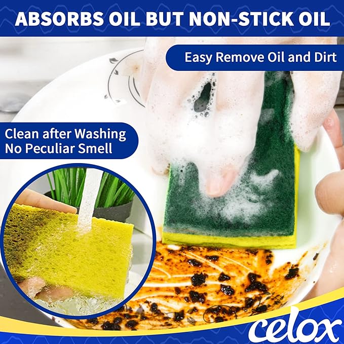 CELOX 24 Pack Dish Sponge for Kitchen, Dish Scrubber with Soap Dispenser for Pots, Dishes, Bowls