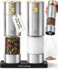 Electric Salt and Pepper Grinder Set Rechargeable – Stainless Steel Salt and Pepper Grinder Set with LED Light, USB Charging, Adjustable Coarseness, Kitchen Gadget Gift for Home Cooks