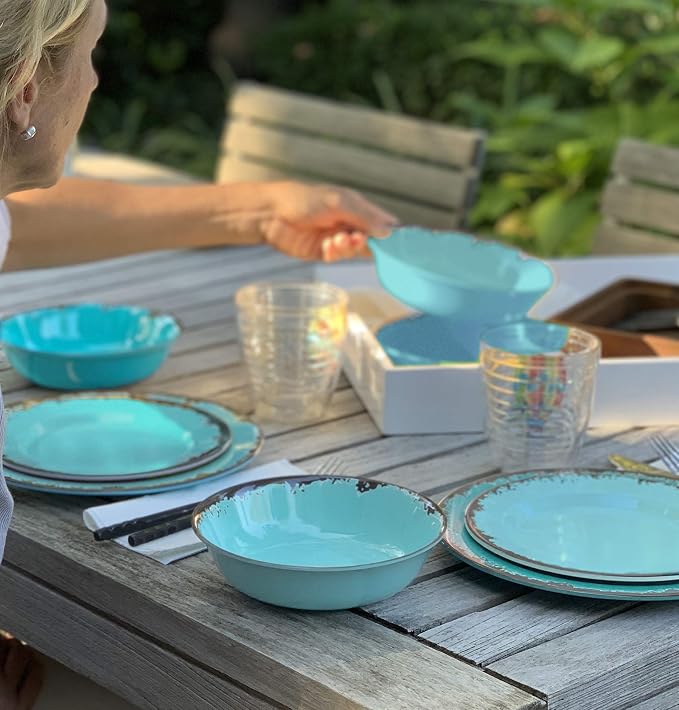 Fox Run Melamine Dinnerware Set Teal, 10"