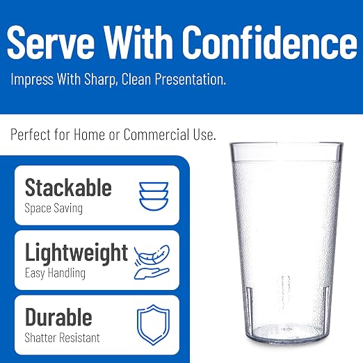 Carlisle FoodService Products Restaurant Plastic Cups Reusable - 24 Cups Set, Pebble Textured Water Tumbler Set for Home Kitchen Diner, Stackable Durable Shatter-Resistant Design - 16 Ounces