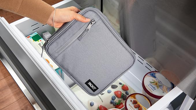 PackIt(R) Freezable Classic Lunch Box, Gray Fog, Built with EcoFreeze(R) Technology, Collapsible, Reusable, Zip Closure With Front Pocket and Buckle Handle, For Work Lunches and Fresh Lunch On the Go