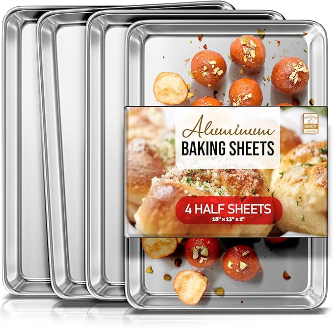 Eatex Aluminum Baking Sheet Set, 4 Pack Cookie Sheet Set, 18” x 13” Steel Baking Pan Set, Quality Cookie Sheets for Baking Nonstick, Half Sheet Baking Pans Set, Baking Sheets for Oven, Half Sheet Pan