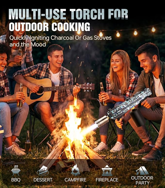 Powerful Propane Torch Gun, Kitchen cooking Torch lighter with Adjustable Flame, Flame Thrower Gun Butane Torch for Searing Steak, BBQ, Campfire, Fireplace (Tank Not Included)(Camouflage)