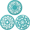 Teal Trivets for Hot Dishes, Silicone Hot Pads for Kitchen, Silicone Trivets for Hot Pots and Pans, Countertop and Tabletop Trivet Mat, Multi Use Round Silicon Pot Holders Set of 3