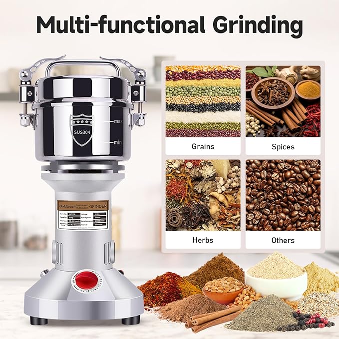 Goldtouch 550g Grain Mill Grinder 2000W Electric Stainless Steel Grain Grinder High-Speed Pulverizer Powder Machine for Dry Wheat, Oats, Corn, Pepper and Coffee Beans (550g Stand Type)