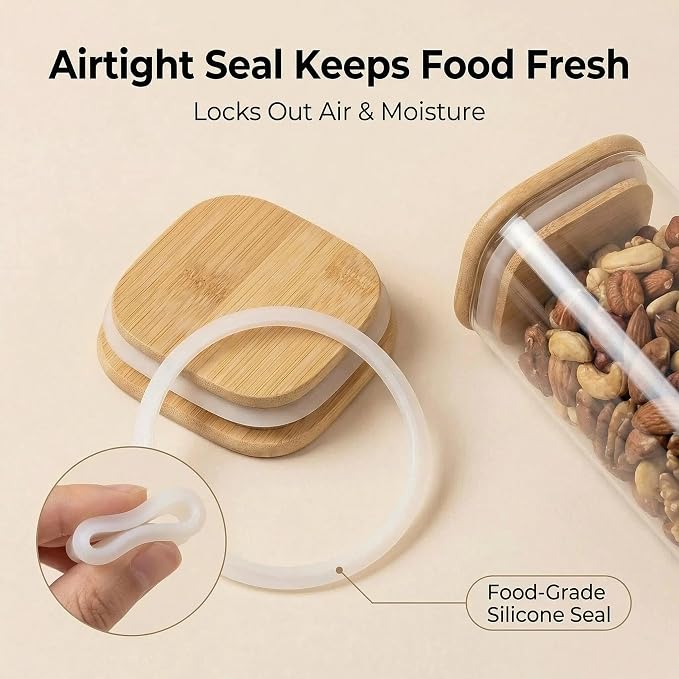 Airtight Glass Storage Containers with Lids Set, 9 Pack Pantry and Pasta Storage Containers 25/37/51/78oz, Square Kitchen Canister Set for Flour Sugar Rice, Cereal Beans Oats Spaghetti Pasta