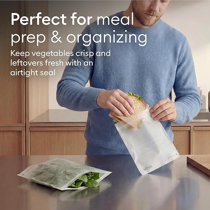Vove Compostable Sandwich Bags 30 Ct – PFAS-Free, BPI Certified, Freezer Safe with Airtight Seal for Lunches & Meal Prep, Plant-Based