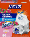 Hefty Ultra Strong 13 Gallon Trash Bags, Tall Kitchen Trash Bags 13 Gallon Size, Resist Leaks, Punctures, and Rips, Continuous Odor Control, White, Fabuloso Watermelon Scent, 80 Bags