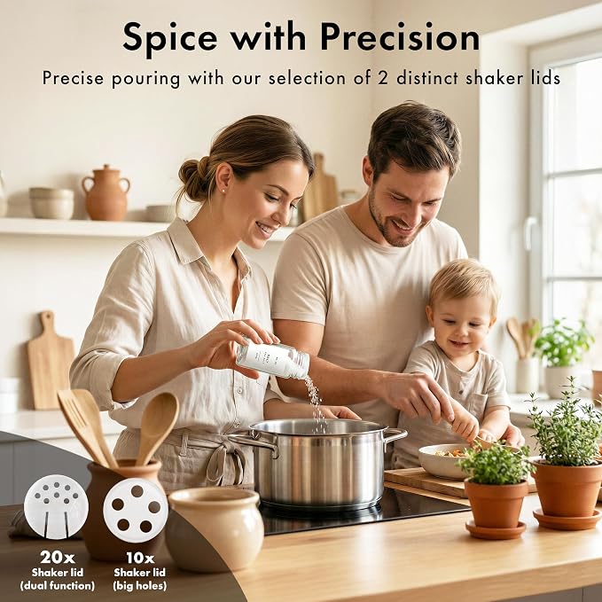 EDELHAUS® Square Spice Jars with Acacia Wooden Lid (Pack of 24) Spice Jars with Shaker Insert and 240 Labels - Acacia Lids Glass Container for Spice Organisation [4.3 in × 1.8 in]