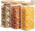 54oz 3PCS Rectangle Glass Storage Containers with Lids, Glass Jars with Bamboo Lids, Clear Food Storage Jar, Sugar Coffee Containers, Pantry Container for Pasta, Rice, Flour, Oats, Tea
