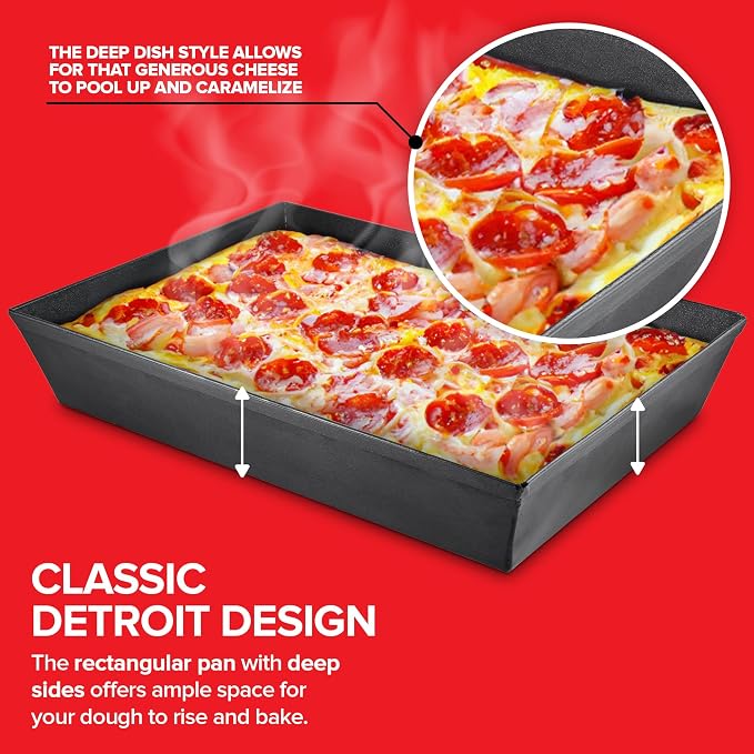 Stock Your Home 8x10 Detroit Style Pizza Pan – Non-Stick Deep Dish Aluminum Pan for Focaccia, Sicilian Bread, Brownies & Chicago-Style Pizza