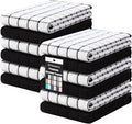 Homaxy Premium Cotton Kitchen Towels 16"x 28", Large Natural Ring Spun 390 GSM Dish Towels, Super Absorbent Terry Kitchen Hand Towels, Soft Tea Towels with Hanging Loop, Black Check Design, 12 Pack