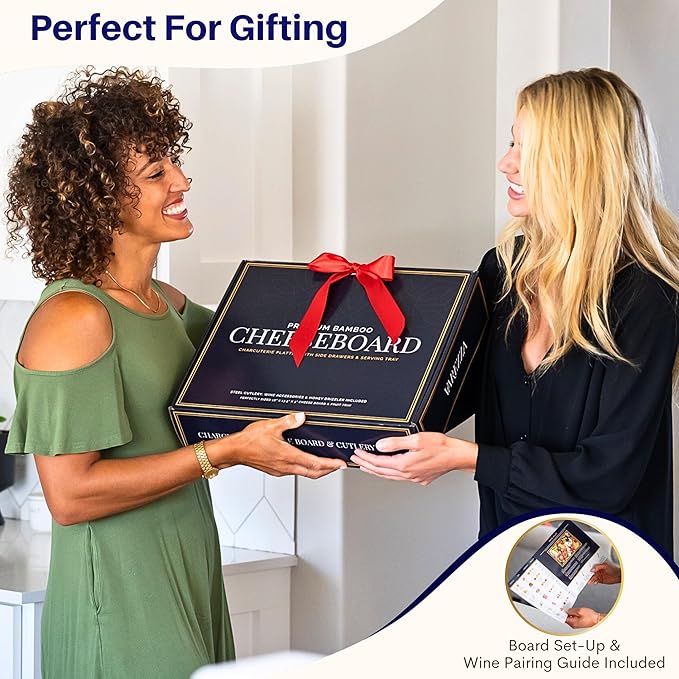 Extra Large Charcuterie Boards Gift Set: Marble Bamboo Cheese Board Set- Unique for Mom, 23 Entertaining Accessories, Christmas, Wedding Gifts for Couple, House Warming Gifts Home