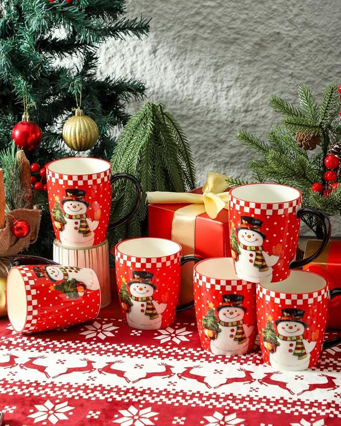 HASENSE Coffee Mugs Set of 6,15oz Ceramic Mug Gift, Matching Xmas Holiday Cups with Handles for Hot Cocoa,Coffee,Gifts for Women,Family, Friends