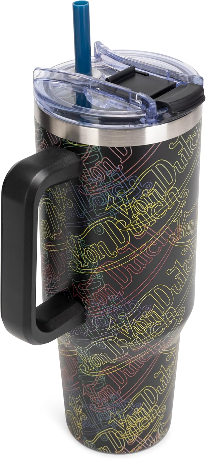 Von Dutch Neon Logo 40oz Double Walled Insulated Food Grade Stainless Steel Tumbler, BPA Free - 24 Hours Cold / 10 Hours Hot