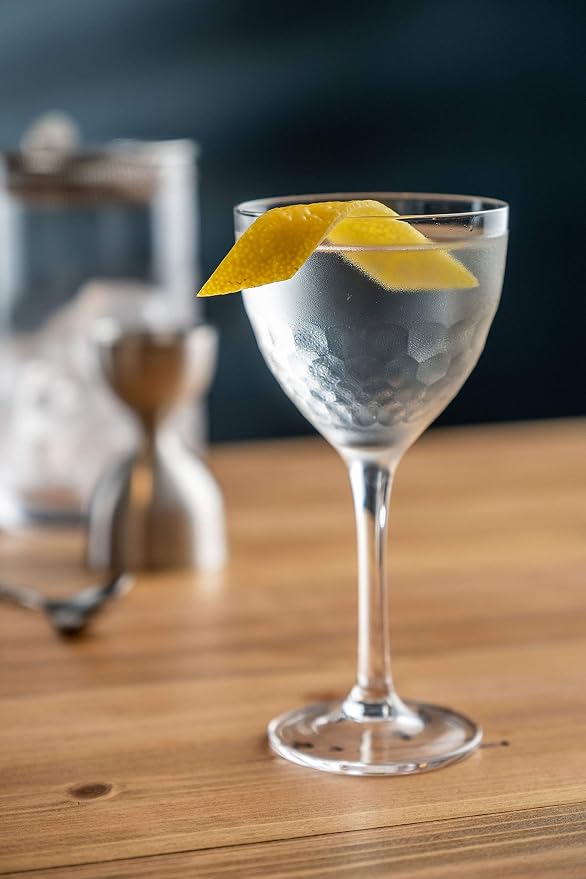 Amehla "Hive Glass Honeycomb Nick & Nora Cocktail Glasses, 5oz Coupe Martini, Manhattan, Bee's Knees Craft Cocktails Glass (Pack of 2)